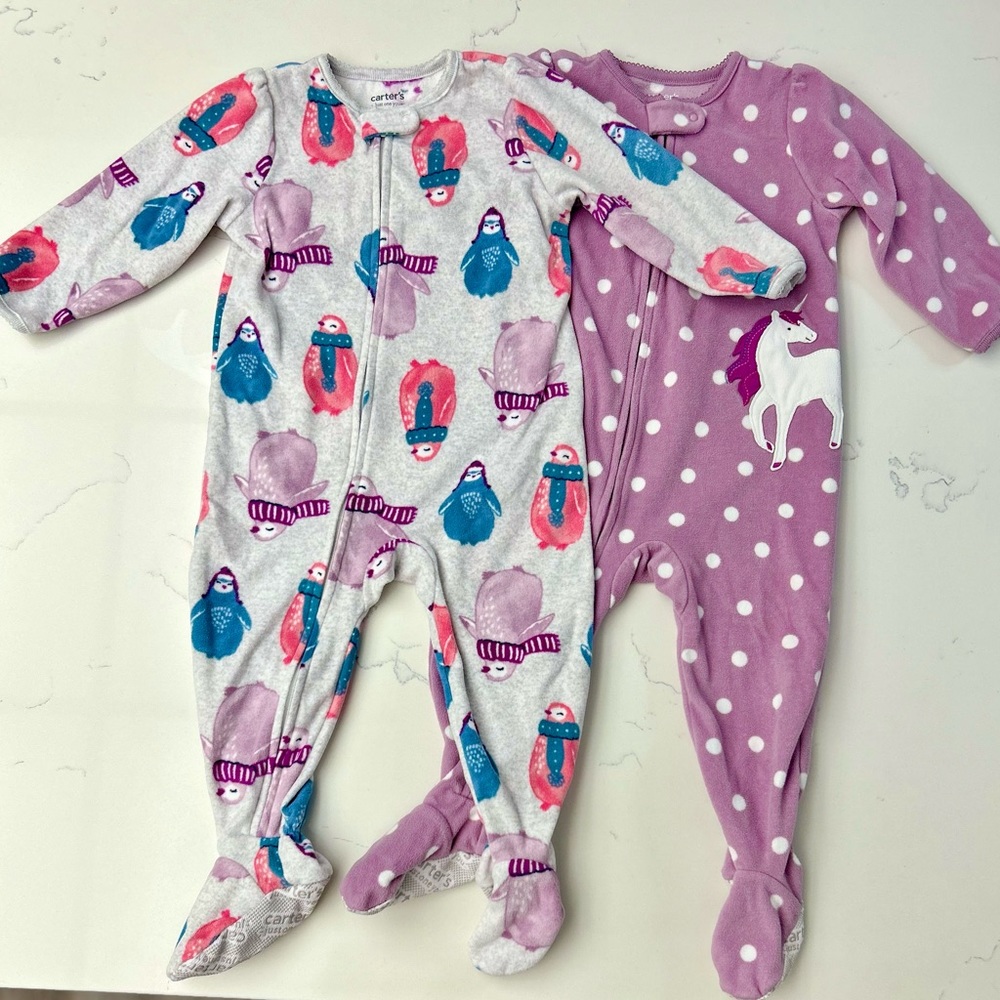 Toddler Girl Fleece Footed Onesie - Lot of 2
